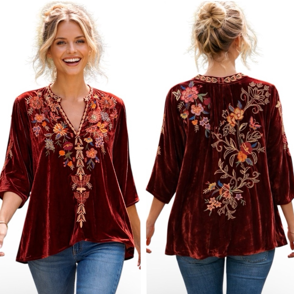 Johnny Was Taline heavily embroidered velvet top NWT - Picture 1 of 16